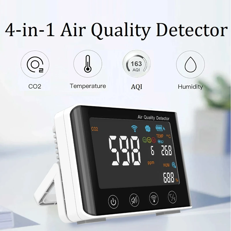 CO2 Levegő Minősége Monitor Wifi 4-In-1 a Levegő CO2 Érzékelő Hőmérséklet Páratartalom AQI A Home Office Nő Sátor Borospince, Garázs