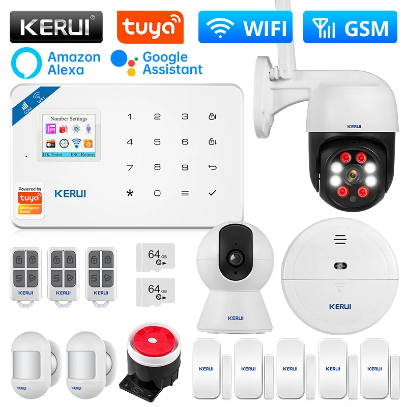 KERUI W181 Riasztó Rendszer, Otthoni Támogatásra Alexa WIFI, GSM Riasztó Tuya Okos Mozgás Érzékelő Érzékelő Ajtó Érzékelő Vezetékes Sziréna