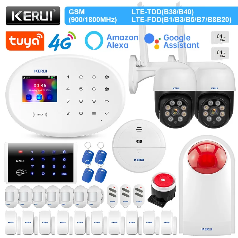 KERUI W204 Riasztó Rendszer 4G WIFI, GSM Tuya Smart Vezeték nélküli Riasztó Támogatás Alexa Mozgásérzékelő Ajtó Érzékelő Sziréna RFID Kártya