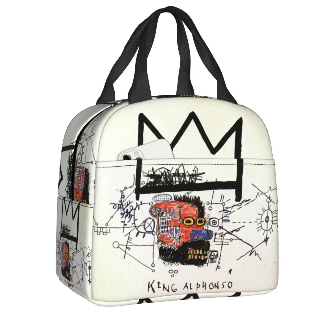 Király Alphonso Ebédet Női Vízálló Basquiats Graffiti Termikus er Élelmiszer Szigetelt Ebéd Bag Iskolában Tanuló Gyermekek