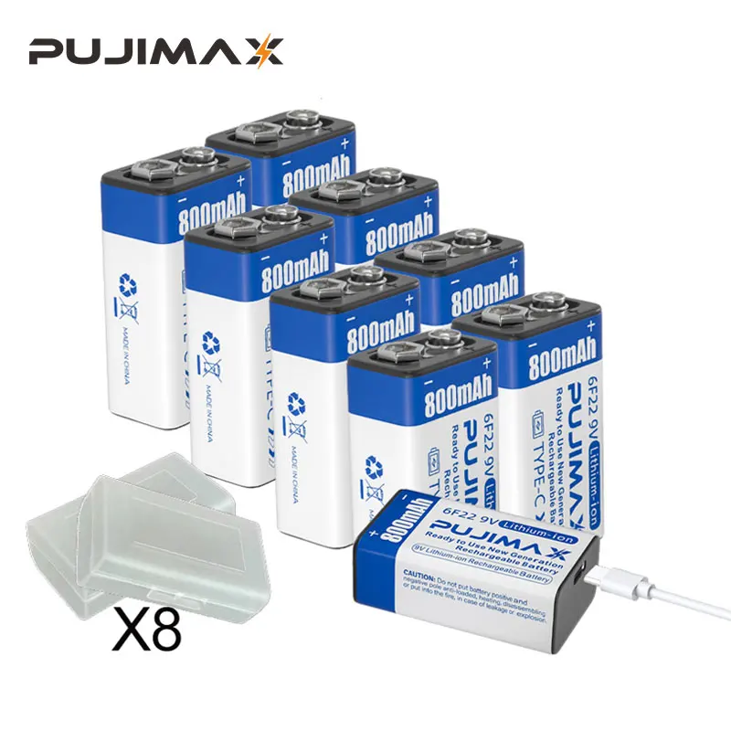 PUJIMAX 9V 800mAh Akkumulátor 6F22 C-Típusú USB-s Li-ion vagy Lítium Akkumulátorok Játék Multiméter Mikrofon, Távvezérlő KTV