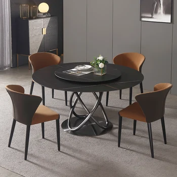 Északi Fény Luxus Rock Lemez Kerek Asztal Modern, Egyszerű Háztartási Márvány Felső Étkező Asztal, Szék, Kombinált Bútorok