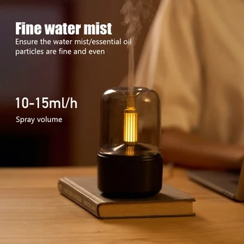 Új Gyertyafényes Levegő Párásító Aroma Diffúzor Hordozható Hűvös Köd Készítő 120ml Elektromos USB Fogger 8-12 Óra, LED-es Éjszakai Fény