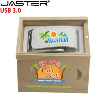 Új JASTER Bőr, Fa USB 3.0 Flash Meghajtók Aranyos Ajándékok Nagykereskedelmi Esküvői Fotózás Egyéni Felett 1 DB Ingyenes LOGO