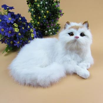 új szimuláció fehér macska műanyag&szőrme hazudik a macska modell ajándék 21.5x11x16cm