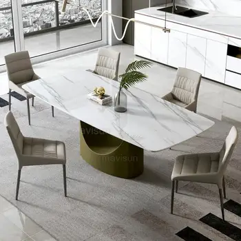 Új Észak-Európa Fény luxus Egyéni Márvány Asztal, Téglalap alakú, Egyszerű, Modern Konyha Bútor, Étkező Asztal 6 Szék