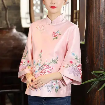 Őszi Etnikai Stílus Tang Öltöny Kabát Vintage Harajuku Hímzett Kínai Maximum Nők 2023 Új Blúz Eleganti Laza Női Póló